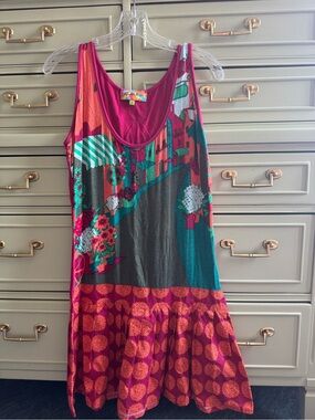 Colorful Floral Graphic Tank Dress in Pink, Teal & Coral